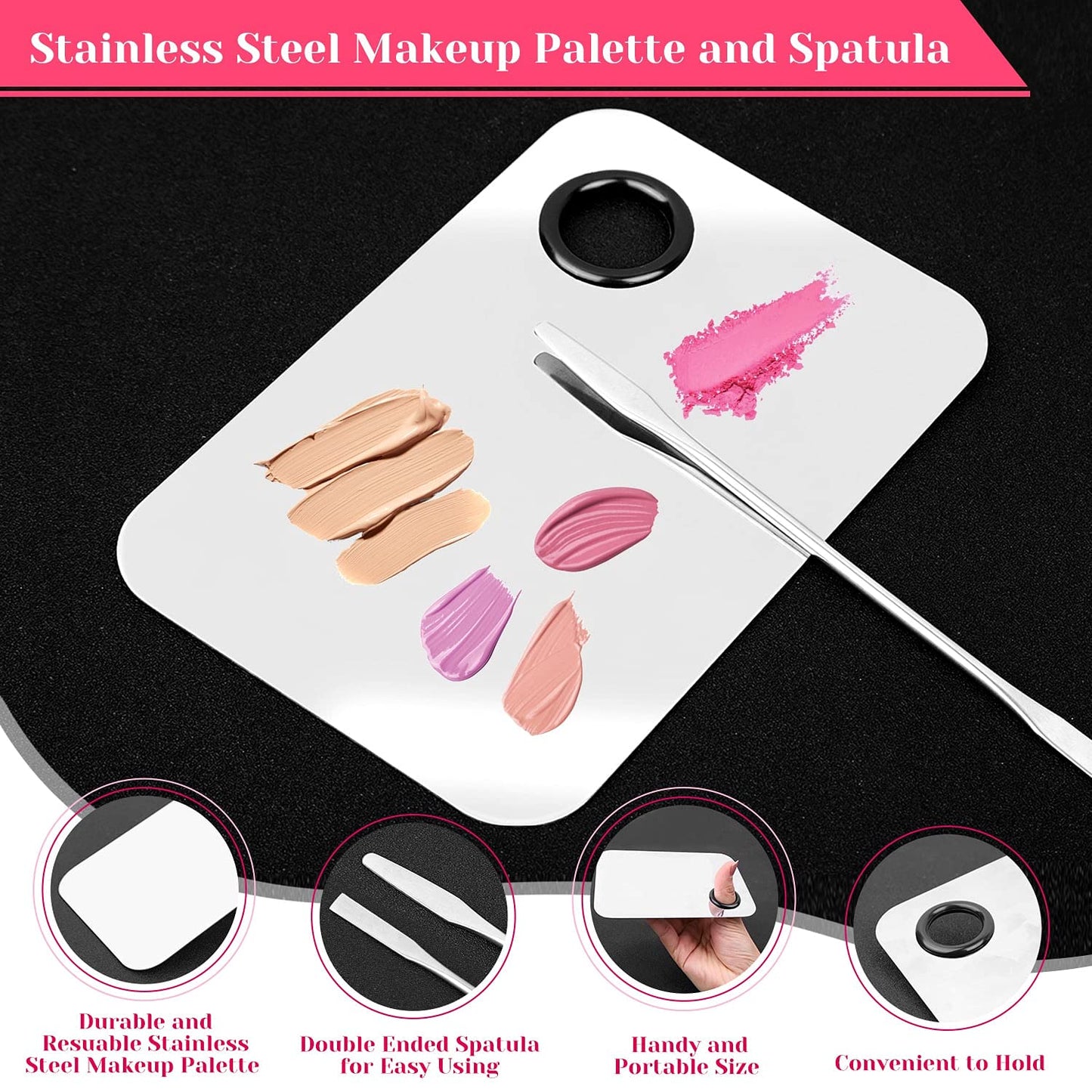 Makeup Mixing Tray with Disposable Accessories Kit - Mascara Wands, Lip Applicators, Hair Clips & Organizer Box