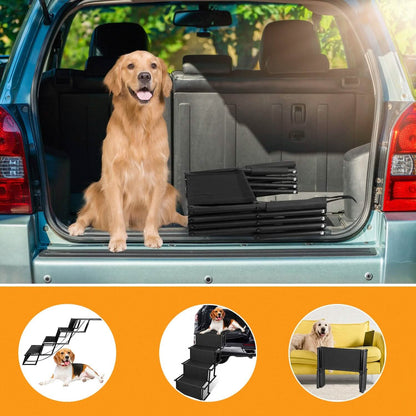 Foldable Dog Ramp 4 Step Collapsible Non Slip Stairs