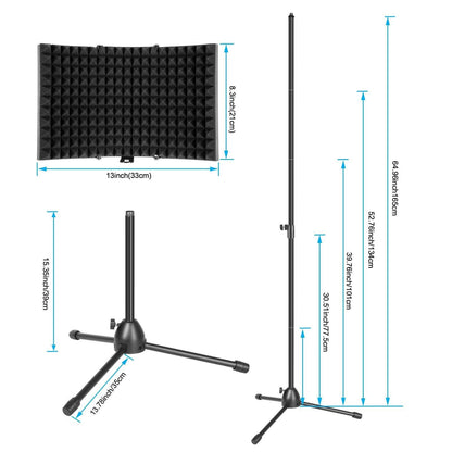 Foldable Microphone Isolation Shield Adjustable Tripod Stand