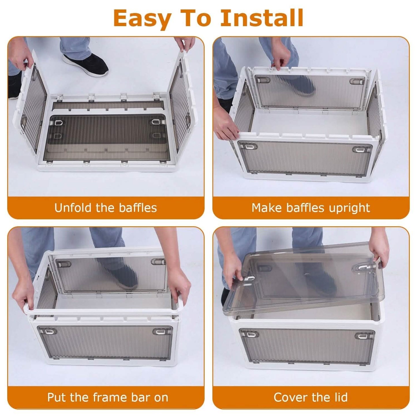 Foldable Storage Bins with Lid 4 Doors Collapsible Stackable with Lock