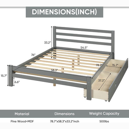 Full Platform Bed Frame with Two Storage Drawers