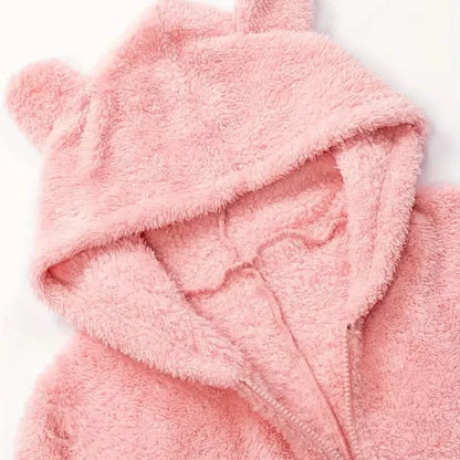 Fuzzy Hooded Pajama Jumpsuit For Music Festival, Long Sleeve Zipper Lingerie & Sleepwear