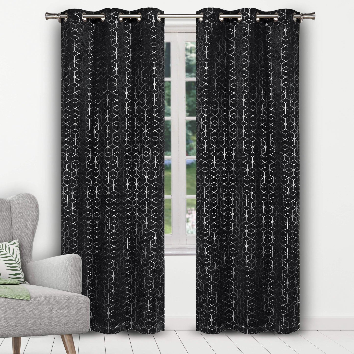 Geometric Pattern Blackout Thermal Window Curtain Pair Panel