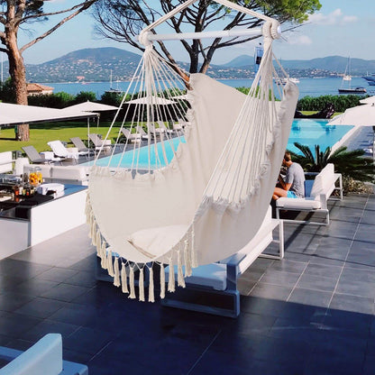 Hammock Chair Swing Seat with Detachable Metal Support Bar and 2 Seat Cushions