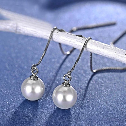 Hongye Big Natural Pearls Ear Line Super Long 925 Silver Drop Earrings