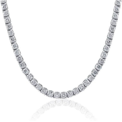 Huge 23 Ct TW Round Cut Natural Diamond Tennis Necklace 14K White Gold 18"
