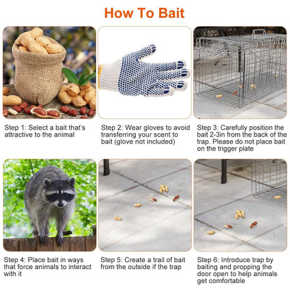 Humane Catch Release Live Animal Collapsible Galvanized Wire Trap Cage