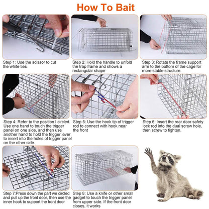 Humane Catch Release Live Animal Collapsible Galvanized Wire Trap Cage