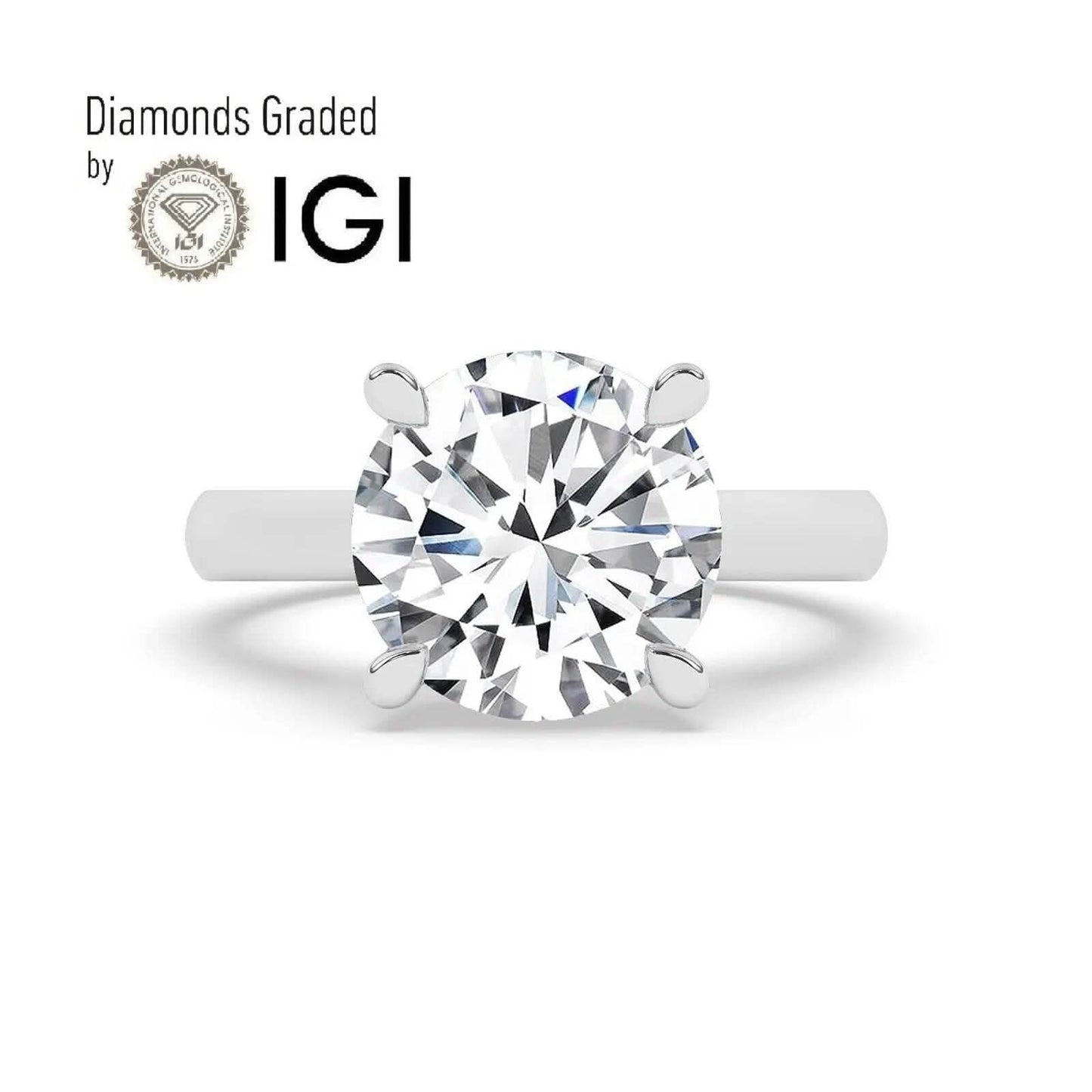 IGI, F/VS1, 5CT Solitaire Lab-Grown Round Diamond Engagement Ring 18K White Gold