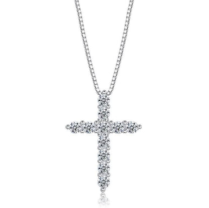 INALIS - 925 Sterling Silver Classic Cross Cubic Zirconia Necklace