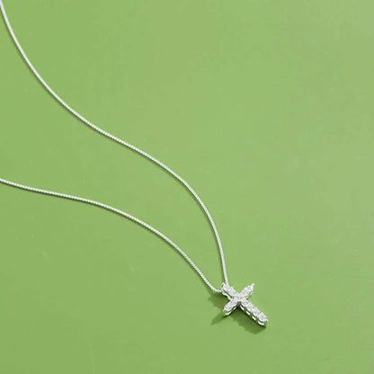 INALIS - 925 Sterling Silver Classic Cross Cubic Zirconia Necklace