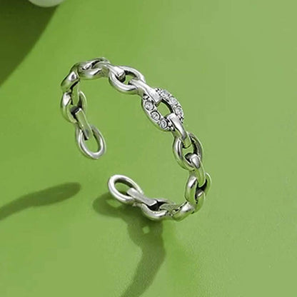 INALIS 925 Sterling Silver Opening Geometric Chain Ring for Women