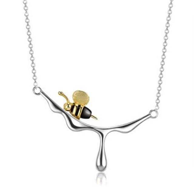 INALIS 925 Sterling Silver Pendant Cute Bee Agate Stone Luxurious Necklace