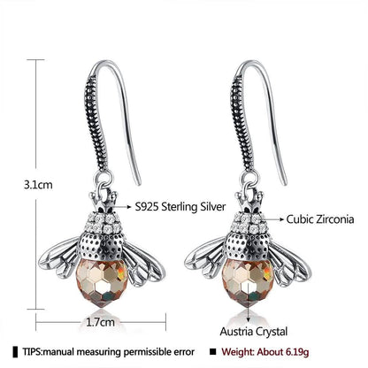 INALIS Bee Shaped 925 Sterling Silver Cubic Zirconia And Austria Crystal Earring