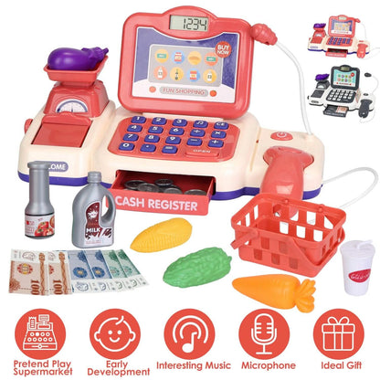 Kids Cash Register Pretend Play Cashier Toy with Scanner Calculator