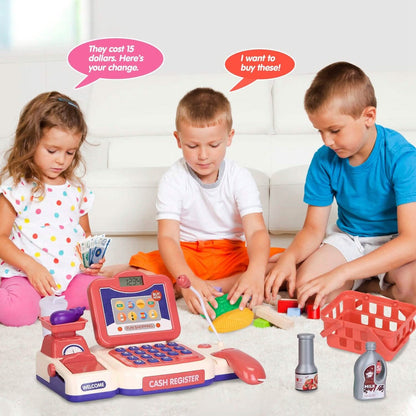 Kids Cash Register Pretend Play Cashier Toy with Scanner Calculator