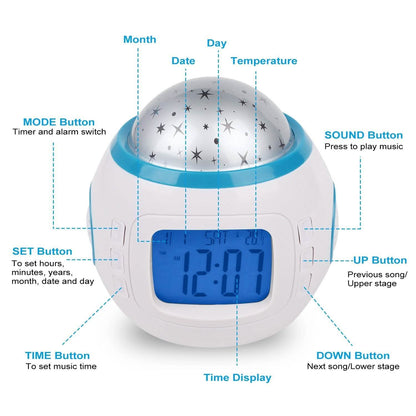 Kids Music Star Sky LED Projection Lamp Digital Alarm Clock