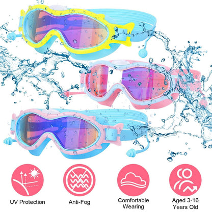 Kids Swim Goggles with Ear Plugs UV Protection Anti-Fog Leak Proof