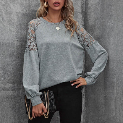 Lace Insert Raglan Sleeve Pullover