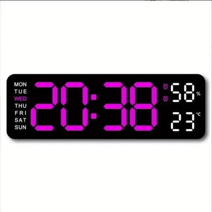 LED Digital Wall Clock with Large Display, Temperature & Humidity, Auto Light Sensor