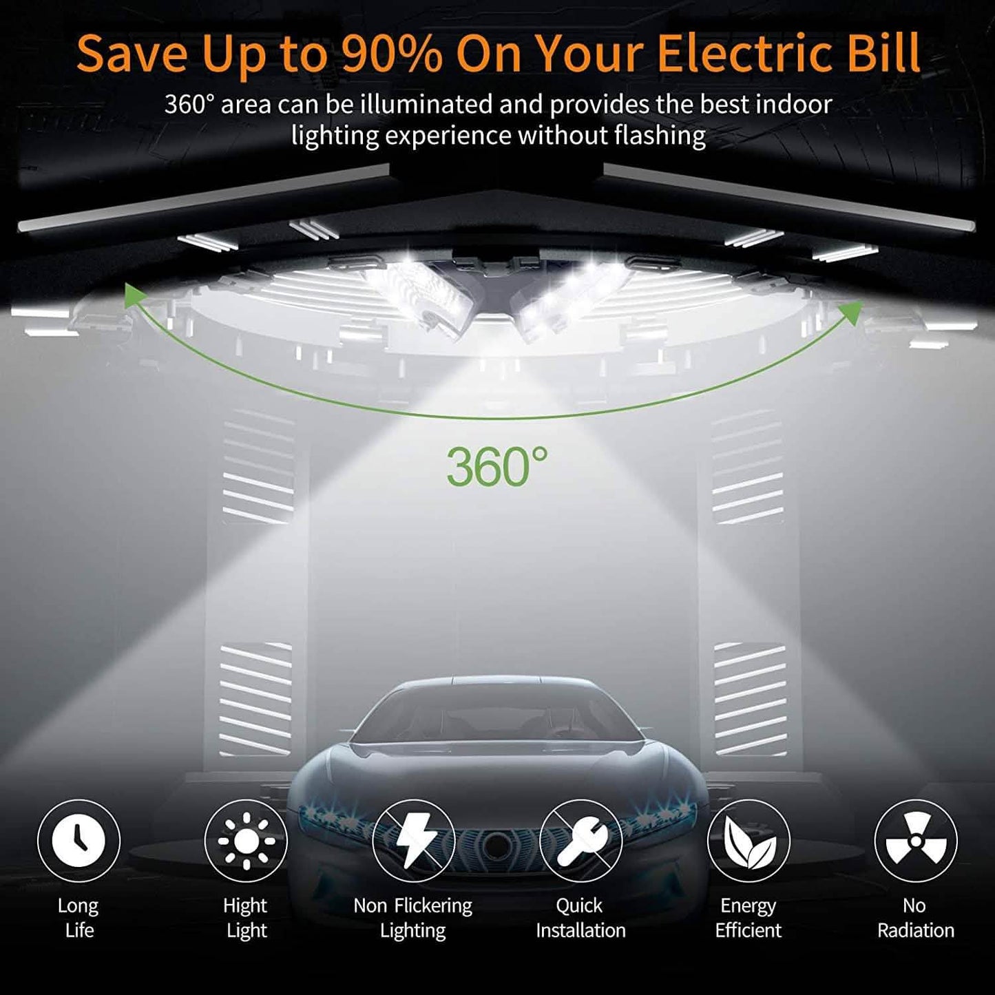 LED Garage Ceiling 360¬∞ Lighting with 576 LEDs