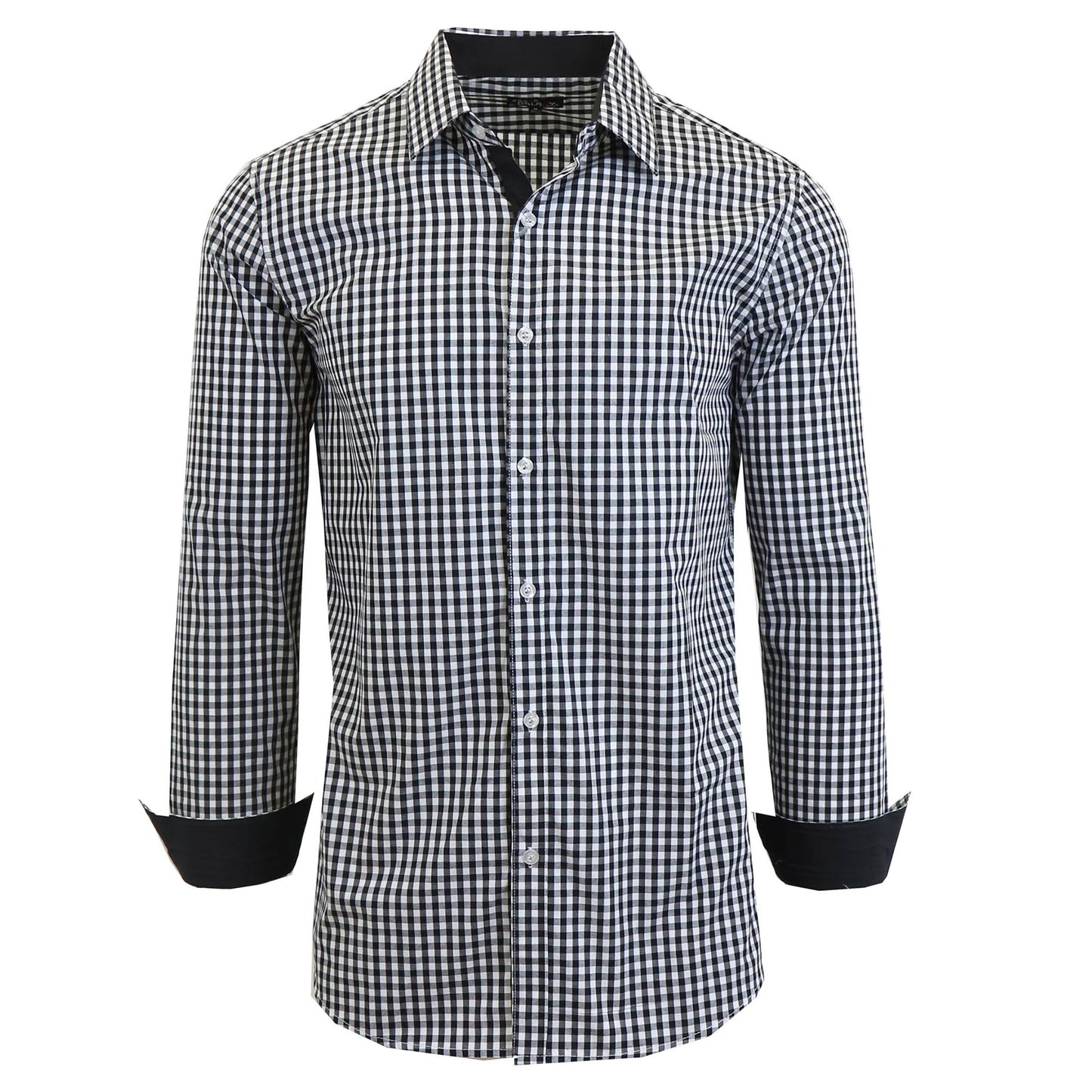 Men's Long Sleeve Slim Fitting Gingham Pattern Dress Shirts