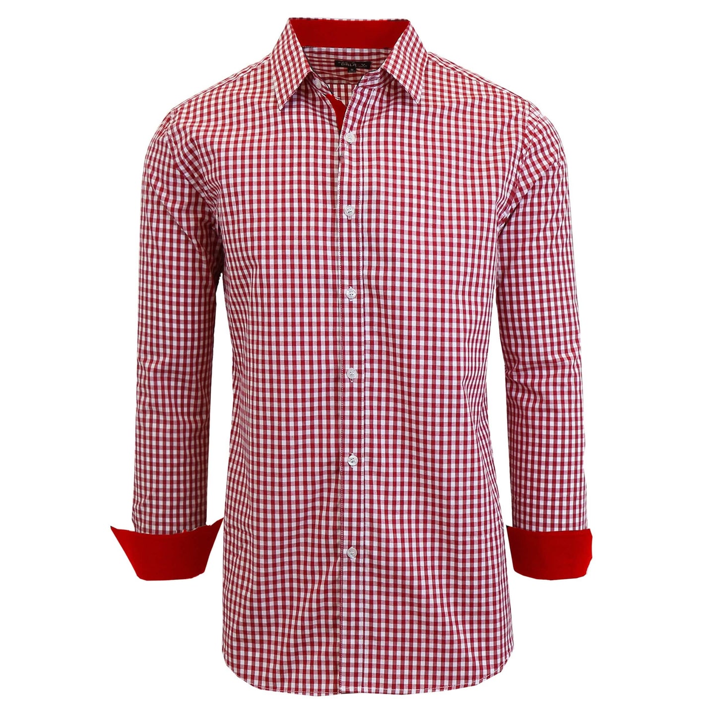 Men's Long Sleeve Slim Fitting Gingham Pattern Dress Shirts
