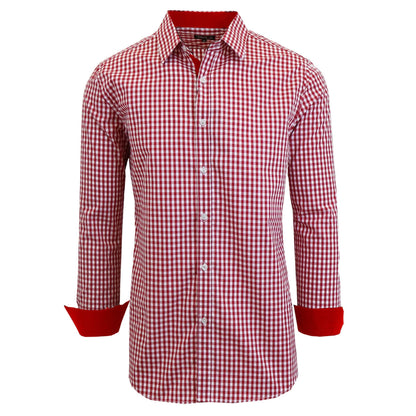 Men's Long Sleeve Slim Fitting Gingham Pattern Dress Shirts