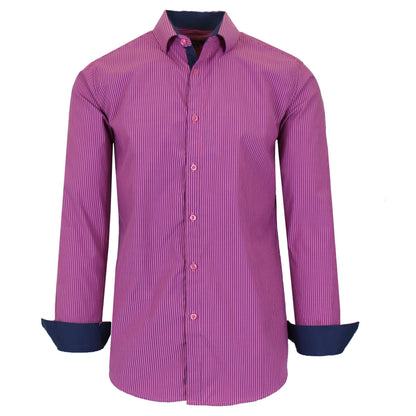 Men's Long Sleeve Slim Fitting Gingham Pattern Dress Shirts