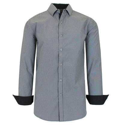 Men's Long Sleeve Slim Fitting Gingham Pattern Dress Shirts