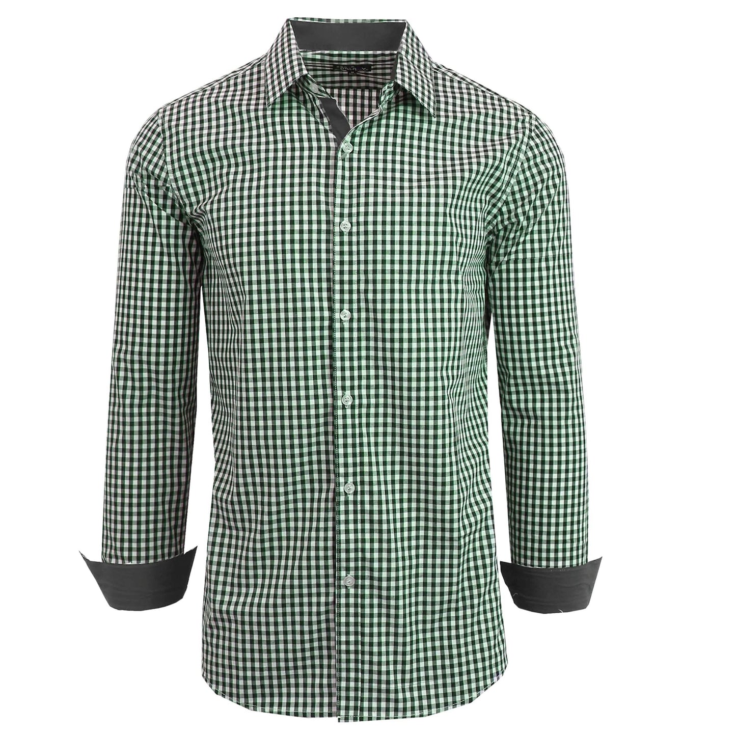 Men's Long Sleeve Slim Fitting Gingham Pattern Dress Shirts