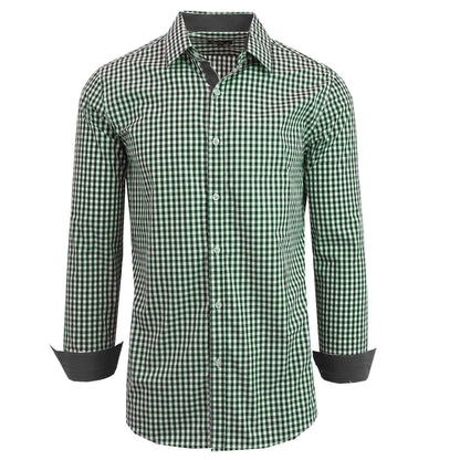 Men's Long Sleeve Slim Fitting Gingham Pattern Dress Shirts