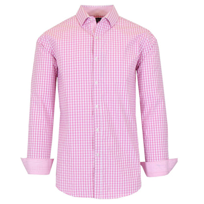 Men's Long Sleeve Slim Fitting Gingham Pattern Dress Shirts