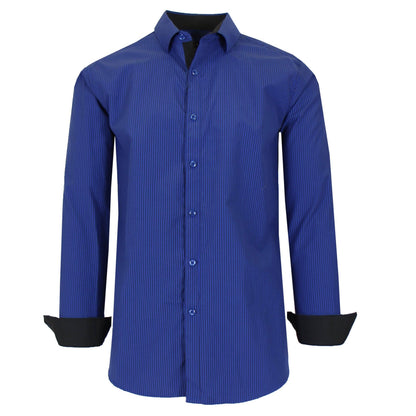 Men's Long Sleeve Slim Fitting Gingham Pattern Dress Shirts