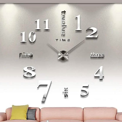 Modern Acrylic Wall Clock Digital Brushed Steel