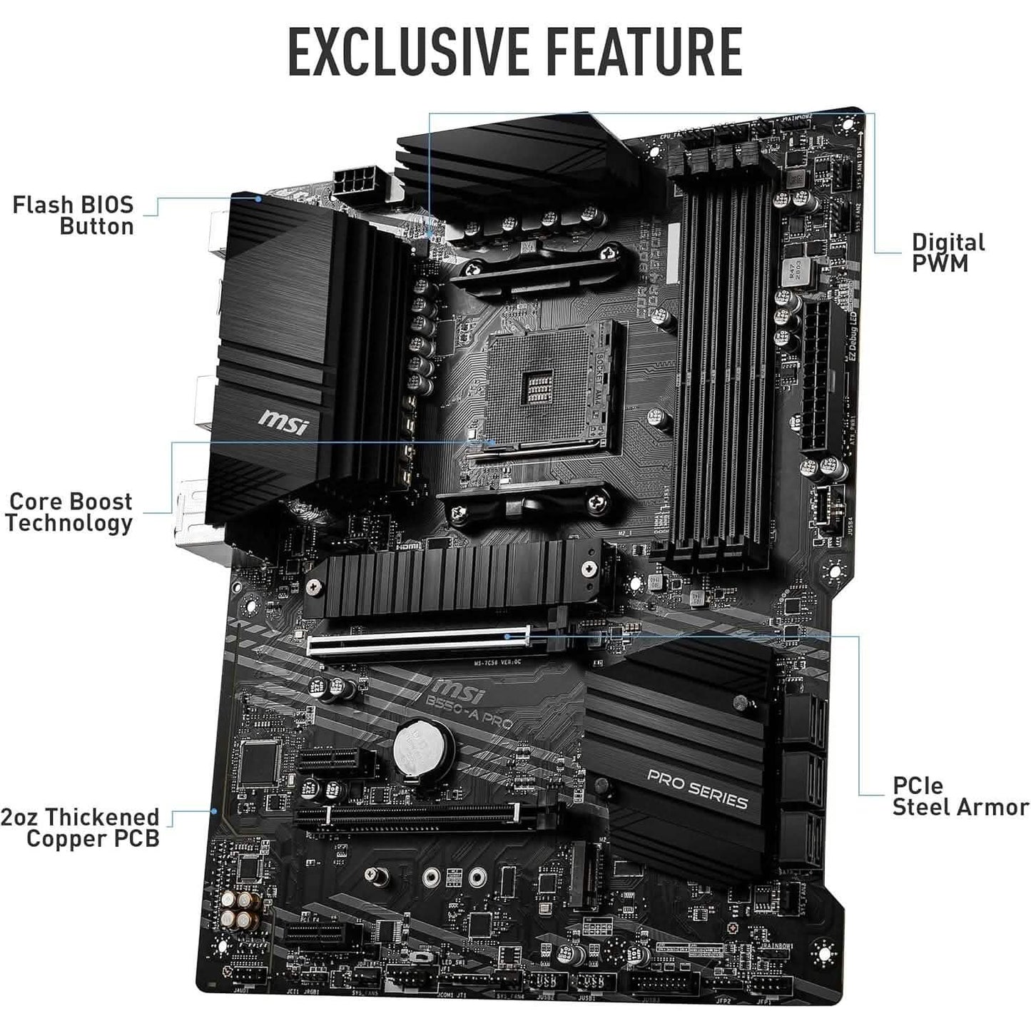 MSI B550-A PRO ProSeries Motherboard (AMD AM4, DDR4, PCIe 4.0, SATA 6Gb/s, M.2, USB 3.2 Gen 2, HDMI/DP, ATX) (Refurbished)
