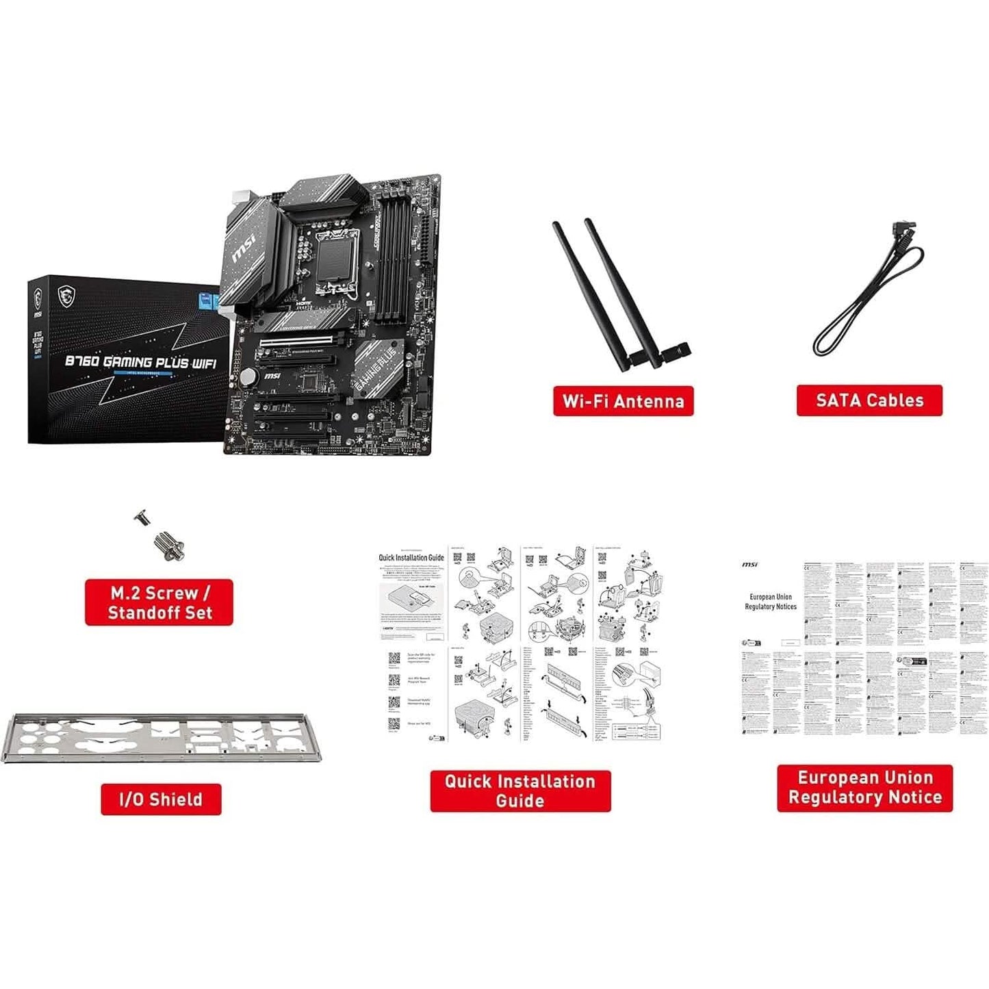 MSI B760 Gaming Plus WiFi Gaming Motherboard (Supports 12th/13th Gen Intel Processors, LGA 1700, DDR5, PCIe 4.0, M.2, 2.5Gbps LAN, USB 3.2 Gen2, Wi-Fi 6E, ATX) (Refurbished)
