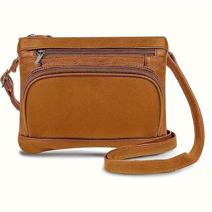 Multi-Pocket Wide Crossbody Wide Leather Bag