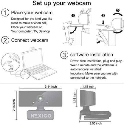 USB FHD Web Computer Camera with Dual Microphone & Privacy Cover
