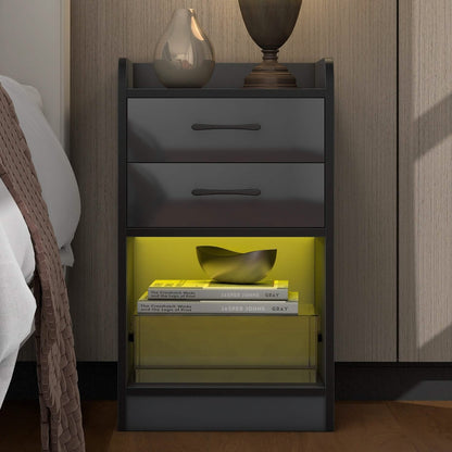 Nightstand with Charging Station and LED Lights
