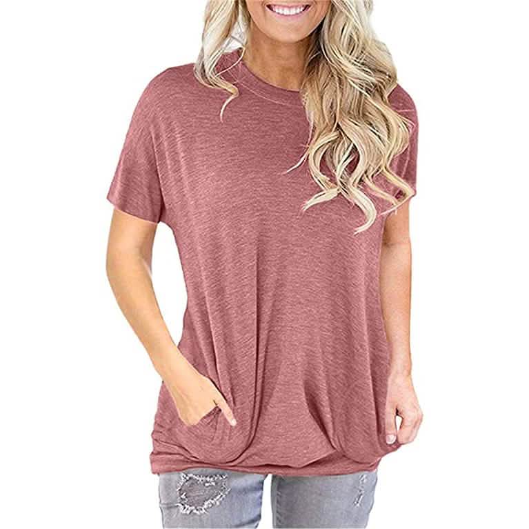 Women Casual Loose Fit Shirt Tunic Top Baggy Comfy Blouse with Pocket