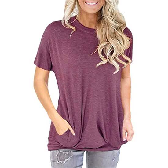 Women Casual Loose Fit Shirt Tunic Top Baggy Comfy Blouse with Pocket