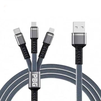 PBG 3-in-1 Cable Mesh/Nylon Braided HQ Multi Device Charging (Lightning, USB-C , Micro)