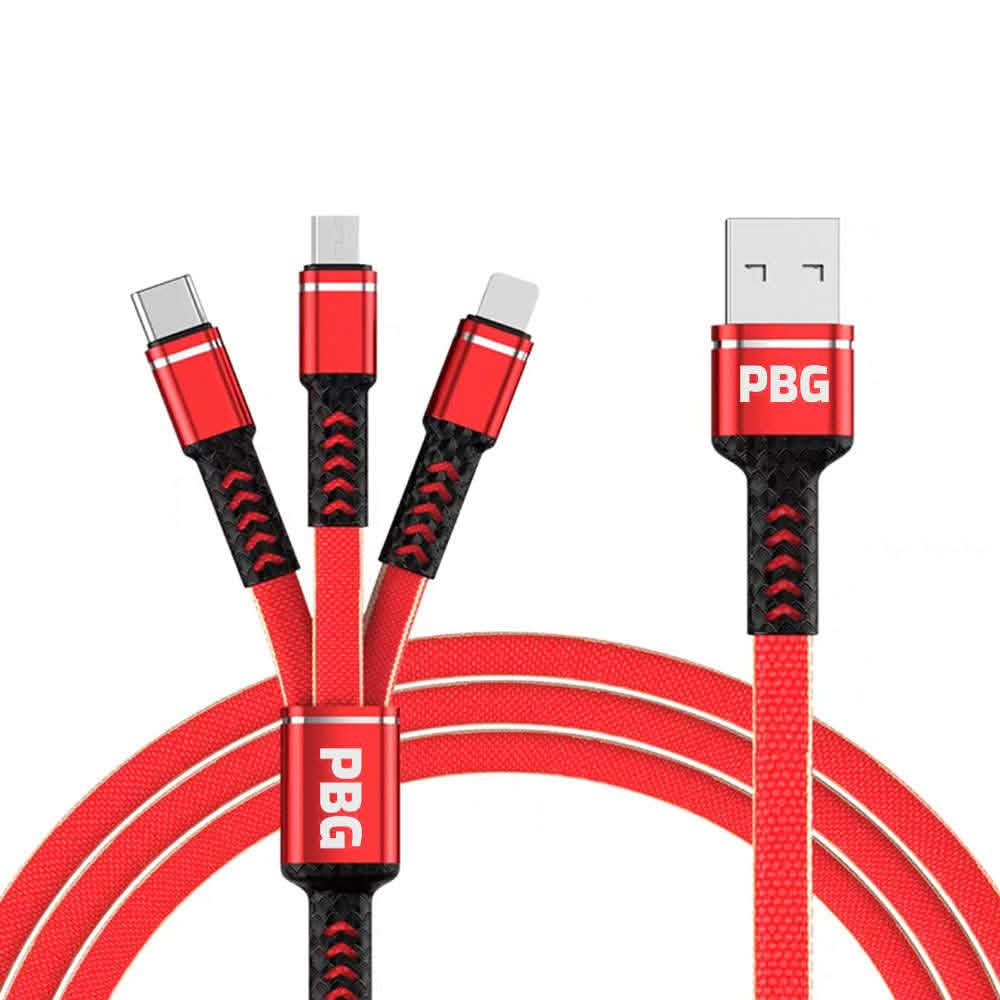PBG 3-in-1 Cable Mesh/Nylon Braided HQ Multi Device Charging (Lightning, USB-C , Micro)