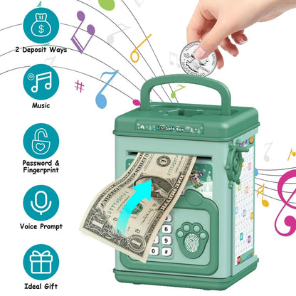 Piggy Bank Toy Cash Coin Money Saving Box with Password, Fingerprint Voice Prompt for 3+ Years Gold