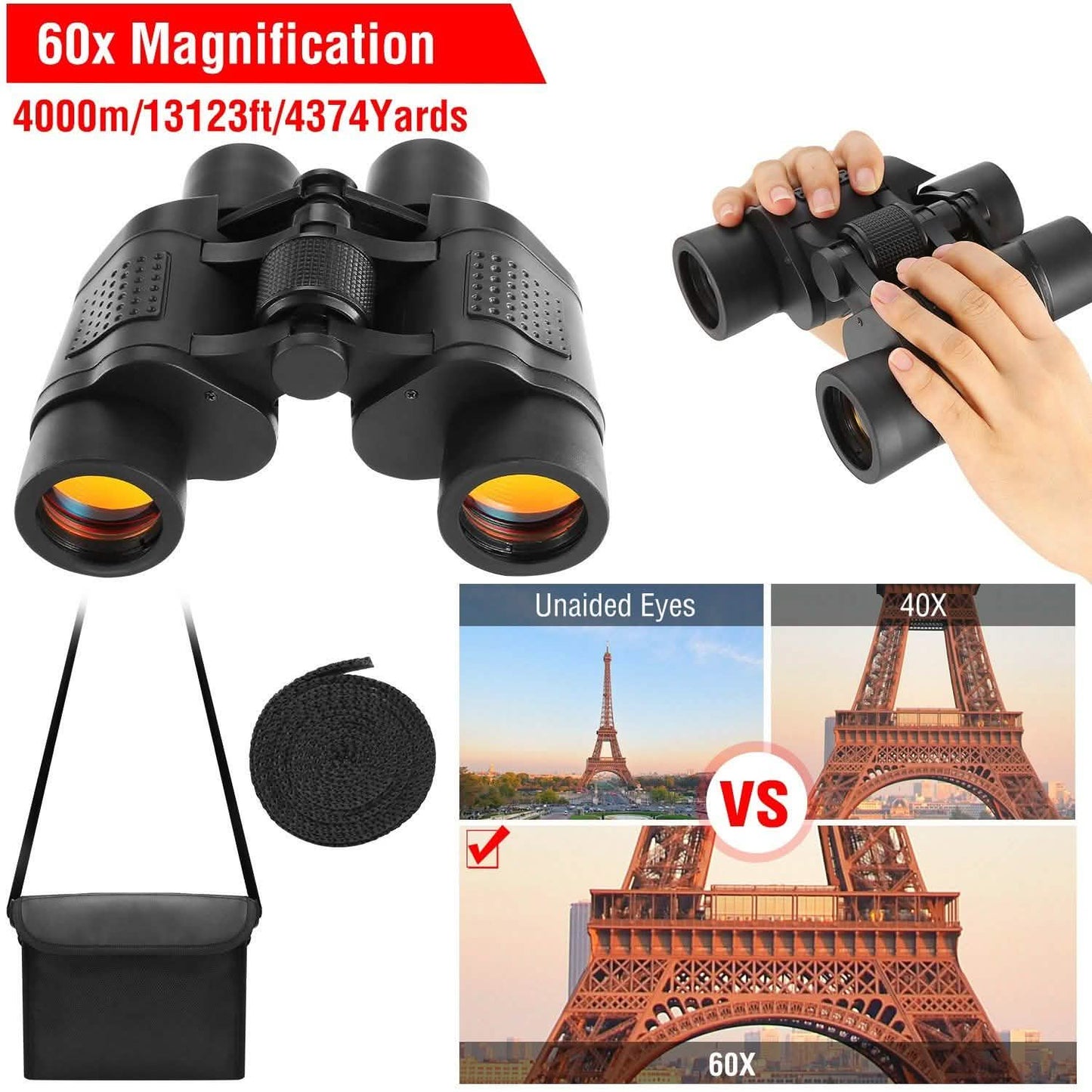 Portable HD Binoculars with Shoulder Strap Bag