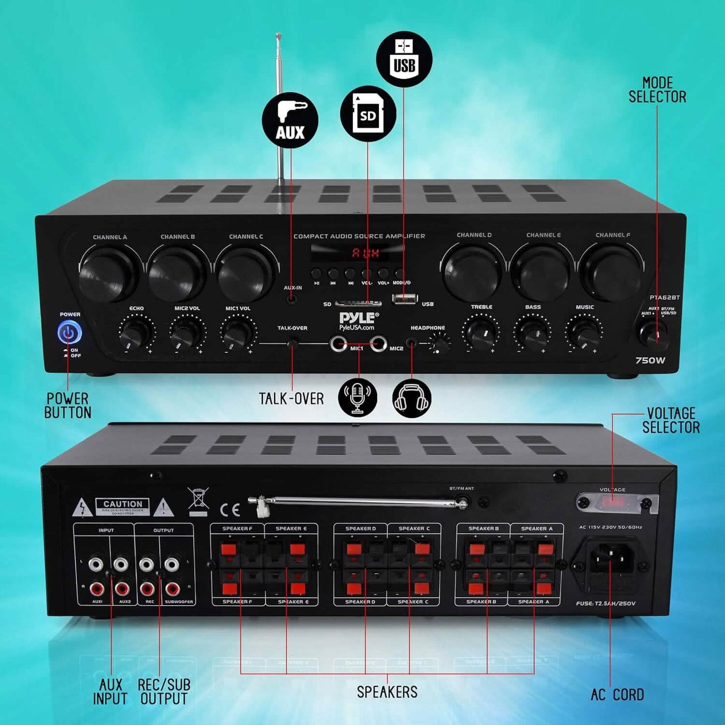 Pyle Wireless Bluetooth Home Audio Amplifier  (Refurbished)