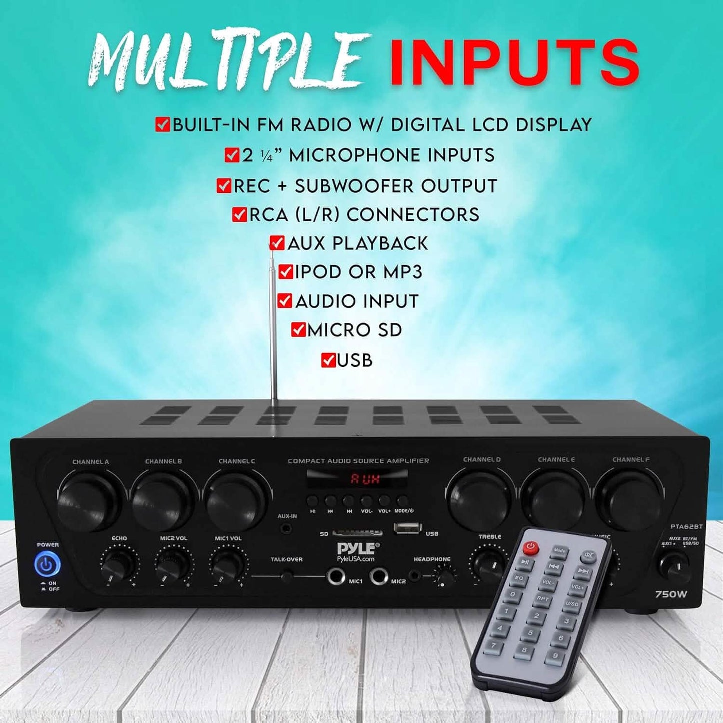 Pyle Wireless Bluetooth Home Audio Amplifier  (Refurbished)