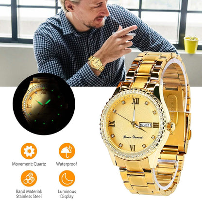 Quartz Watch Luxury Crystal Rhinestone Gold Steel