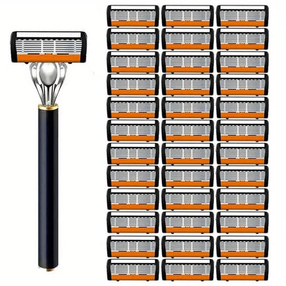 Replacement Razor Blades Safety Shaver Set with Anti-Slip Metal Handle with 1 Razor + 36 Blades